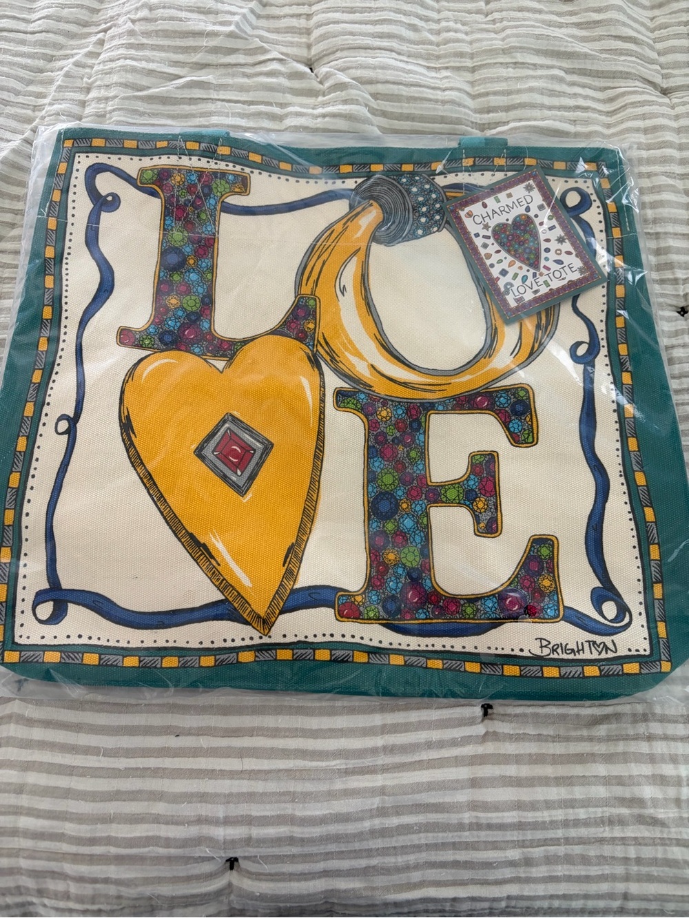 Brighton Multicolor LOVE Canvas Tote with Yellow Heart